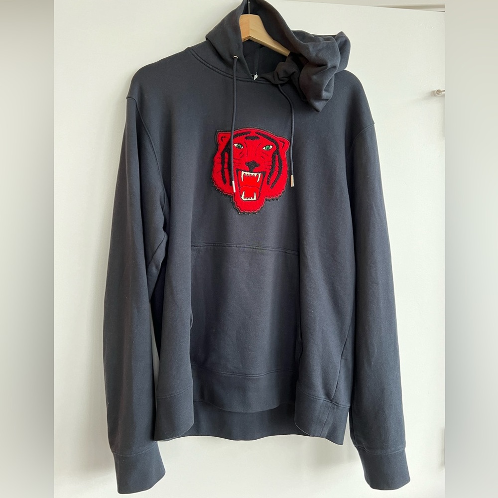 Sandro Men’s Navy Blue Hooded Sweatshirt with Tiger Patch